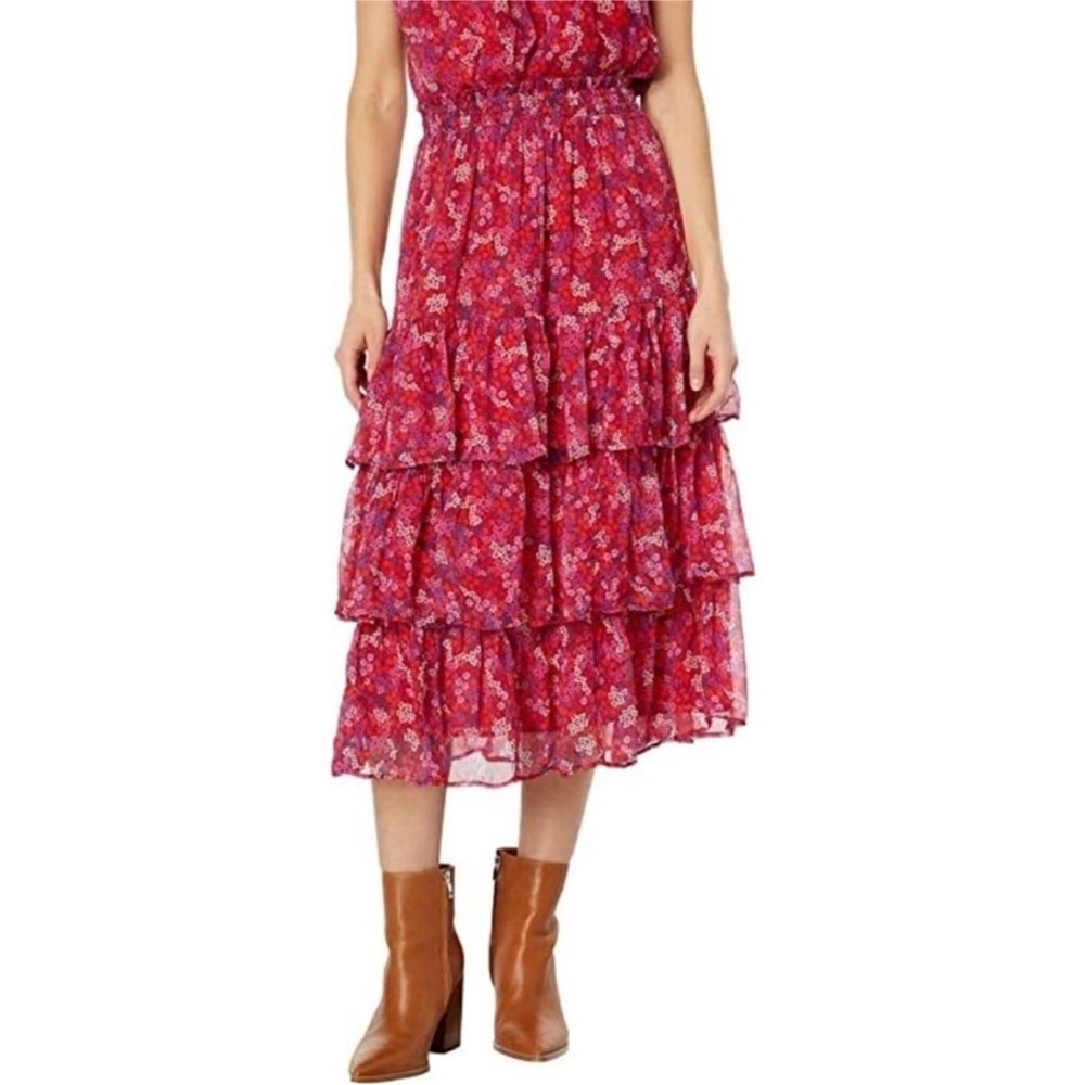 Draper James Raspberry Floral Tiered Midi Skirt Medium